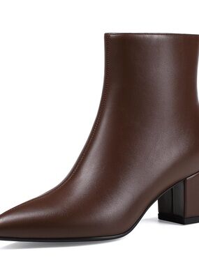 Classic Brown Leather Ankle Boot with Low Block Heel